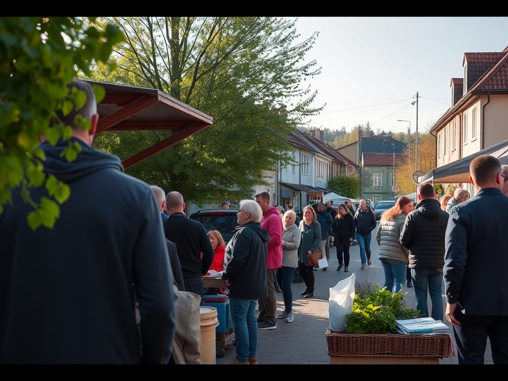 Ilustracja symbolizująca Dzień Ziemi z elementami miasta Piekary Śląskie, np. drzewa rosnące wśród budynków.